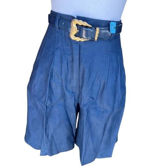 Nordstrom Point of View Women's Linen Blazer & Shorts Set Belted Navy Blue Sz 6 - Picture 7 of 12